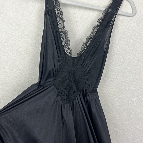 Vintage Olga Romantic Goth Lingerie Swing Dress Silky Lace Black Gothcore Slip - Picture 4 of 14